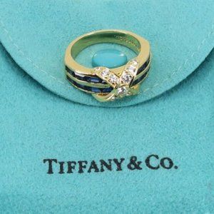 Tiffany & Co Sapphire w Diamond 18k X Ring